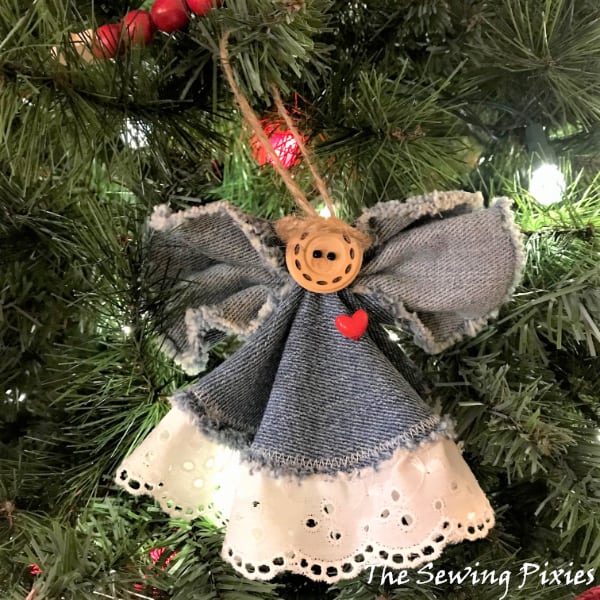 Easy to make old jeans Angel ornament, #fabricangelornament, #oldjeanangel, #angelchristmasornament, #angelornamentpattern