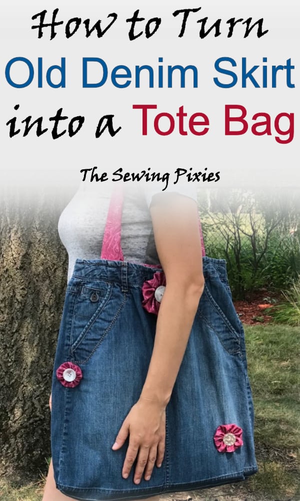 Turn old denim skirt into a tote bag! #reuseolddenim, #upcycleold jeans, #totebagtutorial