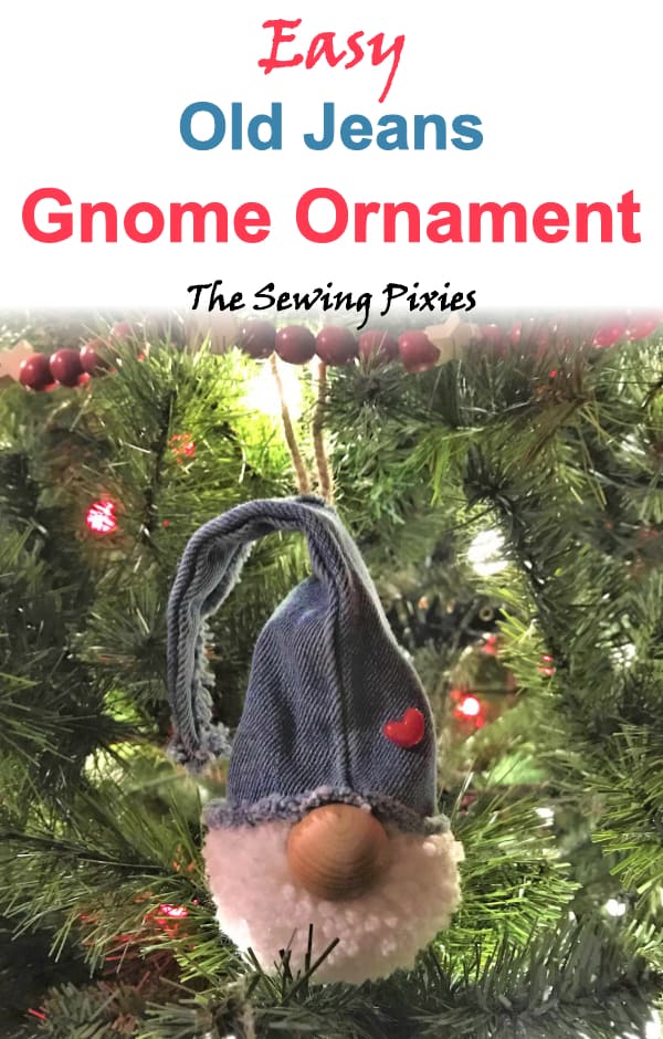 Easy to make gnome old jeans christmas ornament free pattern, #gnomeornamentpattern, #gnomeornamentdiy, #oldjeansoornament