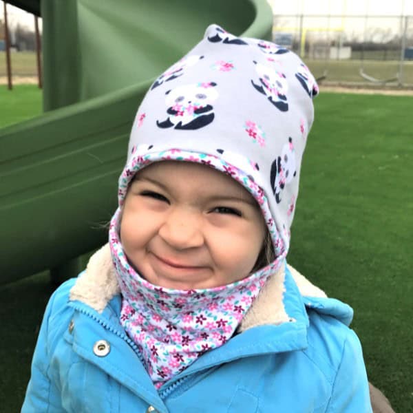 Learn how ro sew a beanie hat and a tube scarf in child sizes! Free beanie hat sewing pattern! Free tube scarf sewing tutorial included!