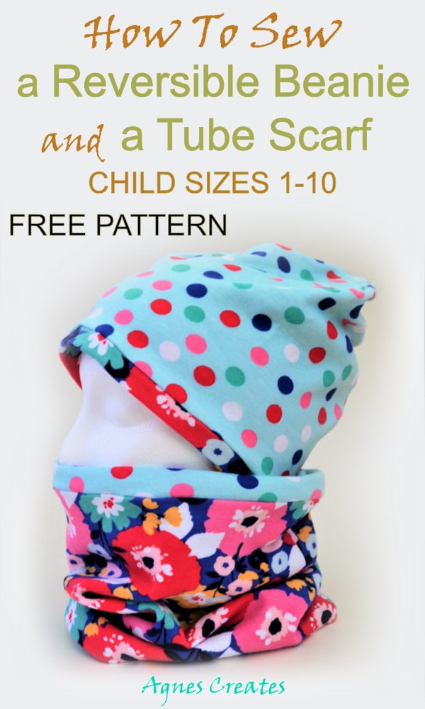 Follow my free beanie sewing pattern in child sizes! Also, free tube scarf sewing tutorial included!