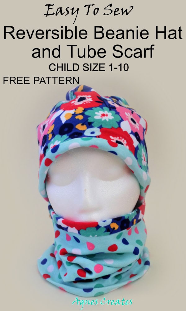 Follow my free beanie hat sewing pattern in child sizes! Also, free tube scarf sewing tutorial included!