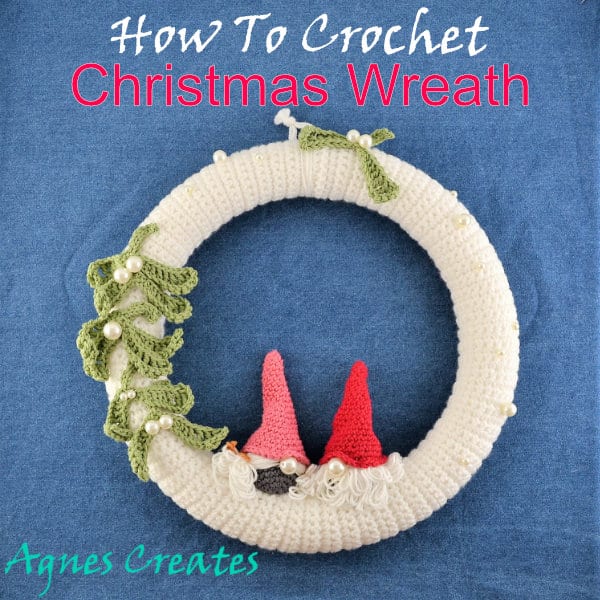 Learn how to crochet gnome ornament and make it into a Christmas wreath! Included free crochet pattern and tutorial!