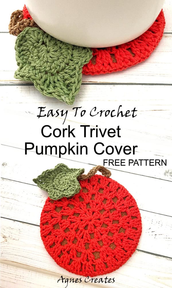 Follow my free cork trivet cover crochet pattern. It makes a perfect fall crochet pattern idea! Also it could be used as a pumpkin placemat crochet pattern. 