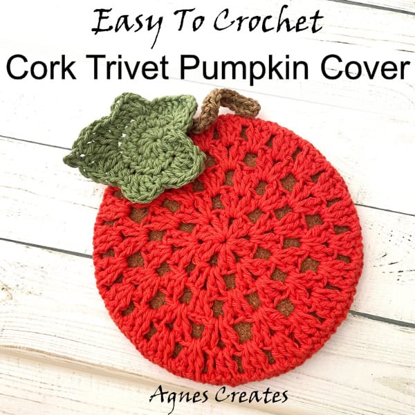 Follow my free cork trivet pumpkin crochet pattern to learn how to crochet a granny pattern in rounds. A perfect fall crochet pattern idea!