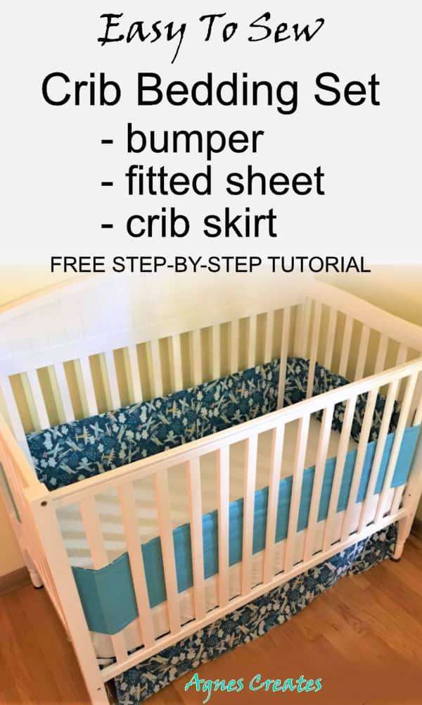 Follow my baby crib bedding sewing pattern! Learn how to sew a fitted sheet, crib bumper and crib skirt!