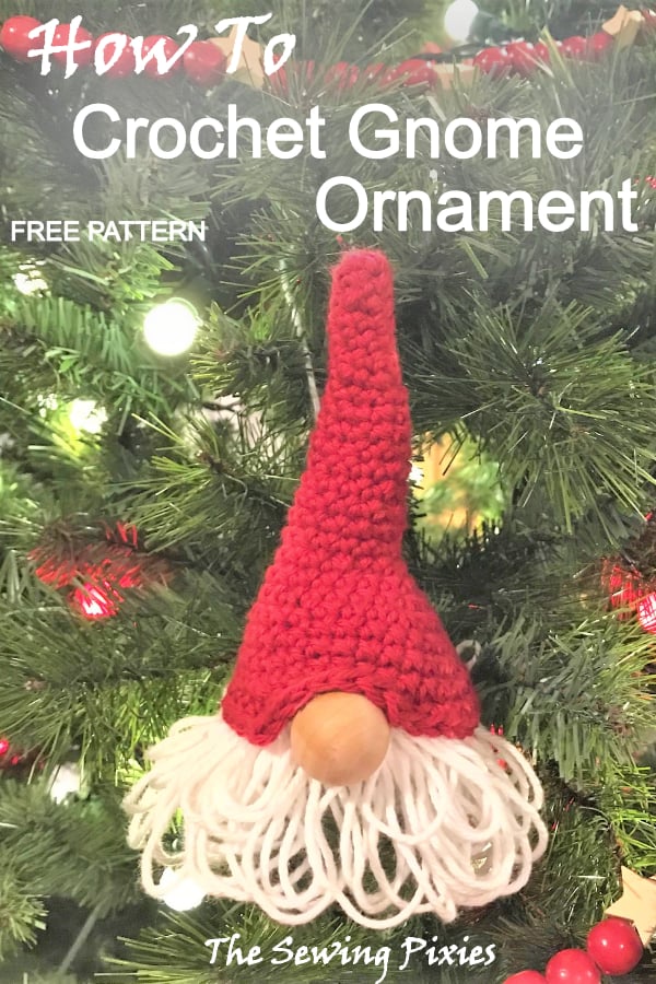 Learn how to crochet gnome ornament following a free crochet pattern and tutorial!