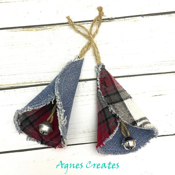 Learn how to make denim Christmas ornaments! Free bell ornamnet pattern!