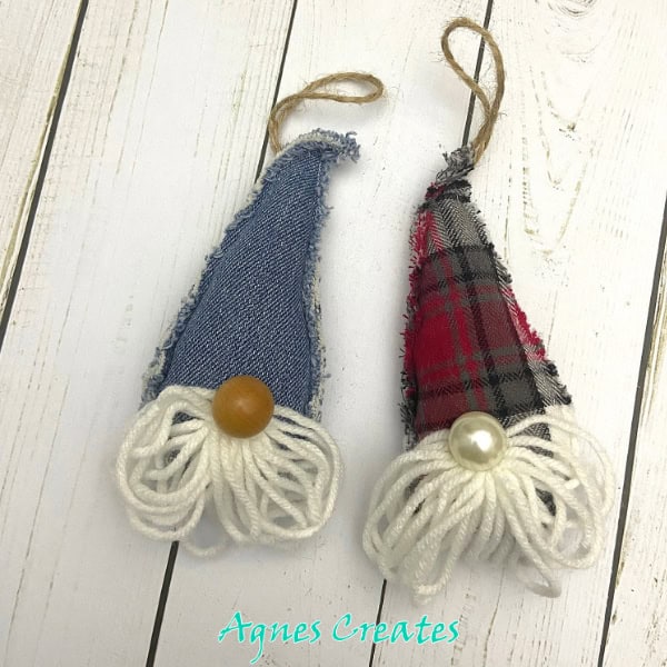 Learn how to make denim Christmas ornament! Free gnome ornament pattern!