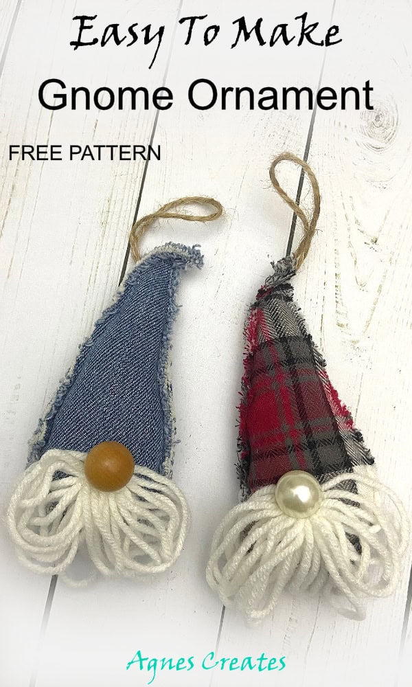 Learn how to sew denim Christmas ornament! Free gnome ornament pattern included!