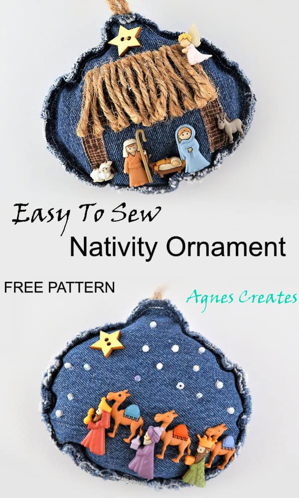 Learn how to sew nativity Christmas ornaments! Free denim ornament sewing pattern included!