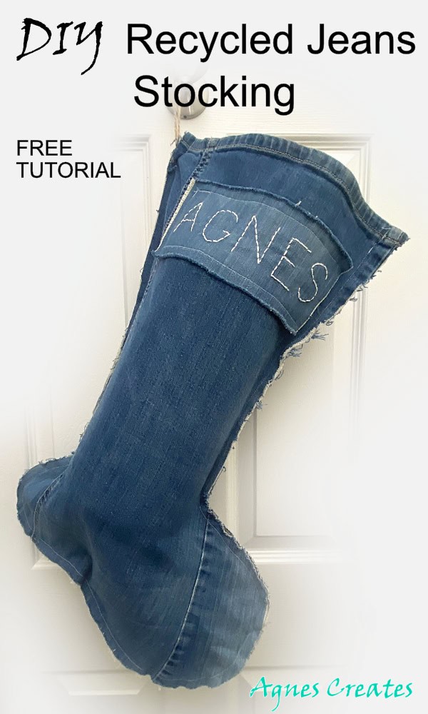 Learn how to sew denim stockings! reuse your old jeans into stocking! Free stocking pattern and tutorial included!