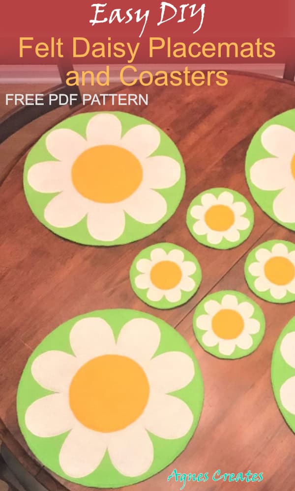 Make a fun felt spring decor for your home! Daisy coaster free pattern included!