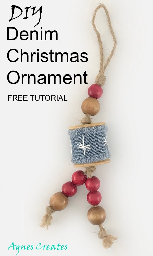 Learn how to make spool christmas ornament! Upcycle old jeans into beautiful denim christmas ornament! Christmas decor free pattern! 