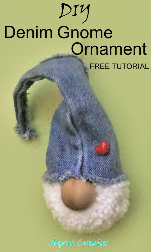 Learn how to make denim gnome ornament! Upcycle your old jeans into denim ornament! Christmas ornament free tutorial!