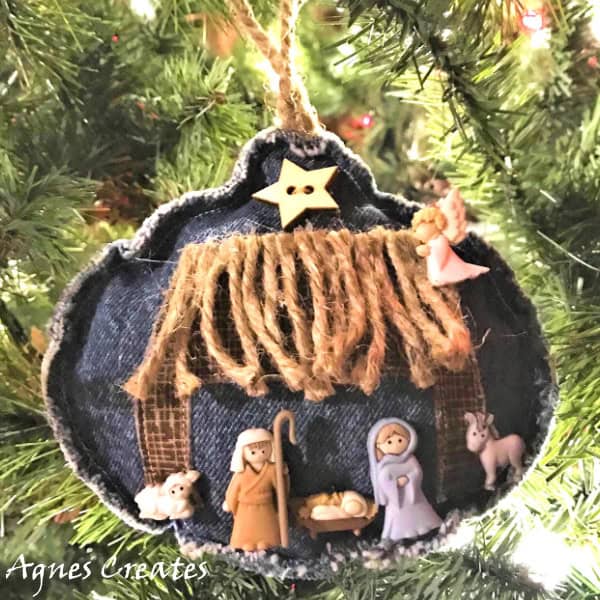 DIY Nativity scene ornament! Upcycle old jeans into Christmas ornaments! Free Nativity ornament sewing pattern included!
