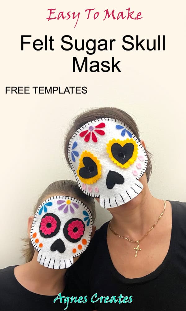 Learn how to diy sugar skull mask for Halloween party! It's easy and fun project using felt. Free templates included!