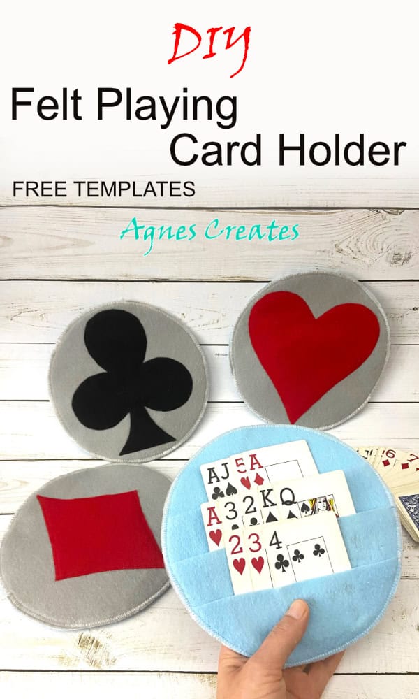 Diy felt playing card holder for game night fun! Free pattern for playing card symbols included!