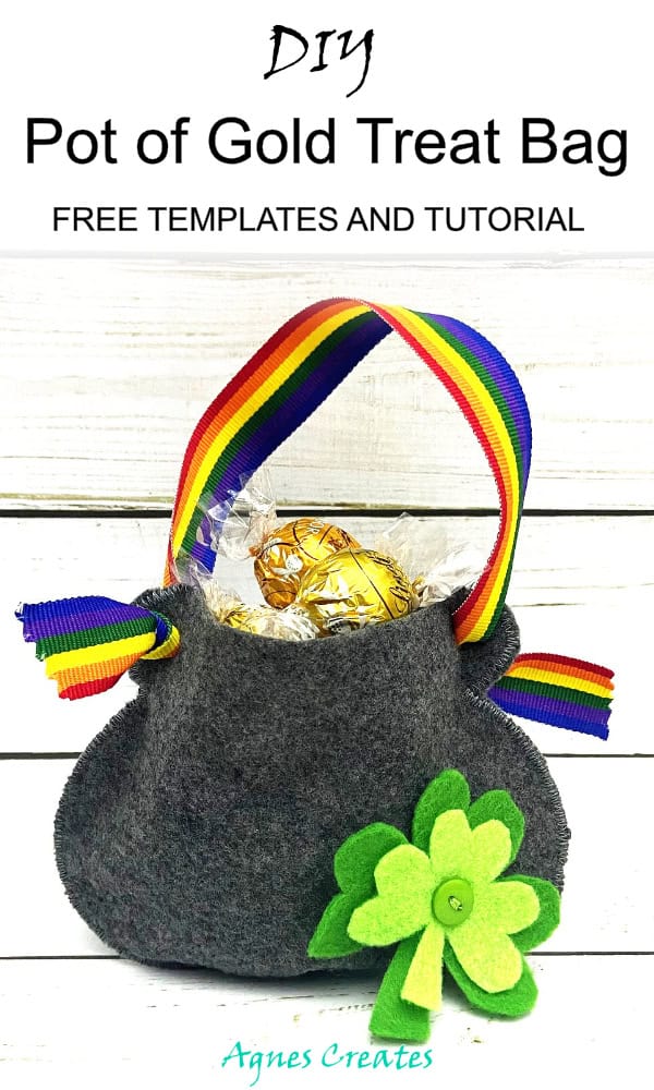 Follow my DIY pot of gold treat bag felt project! It's a quick and easy St. Paterick's felt project idea! Free pot of gold templates included!