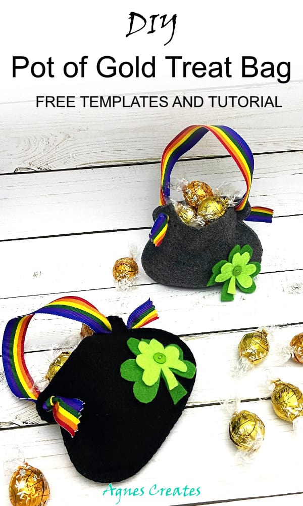 Surprise your family with a DIY pot of gold treat bags on St.Patrick's Day! It's fun pot of gold felt project idea! Free pot of gold templates included!