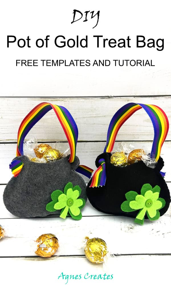 Make a fun pot of gold treat bags for your family! Follow my diy pot of gold treat bag felt project! Free pot of gold templates included!