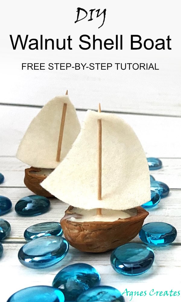 Learn how to make walnut shell boat decor! It makes perfect diy summer decoration idea! Free sail template included!