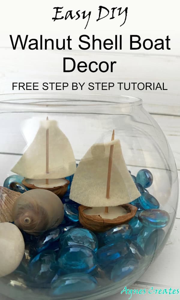 Follow my diy summer decor idea! Learn how to make a walnut shell sailboat! Free sail template included!