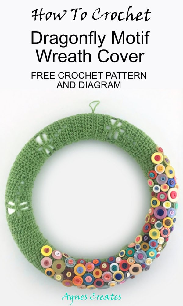 Learn a dragonfly crochet stitch and use it to crochet a summer wreath! Free dragonfly stitch diagram included!