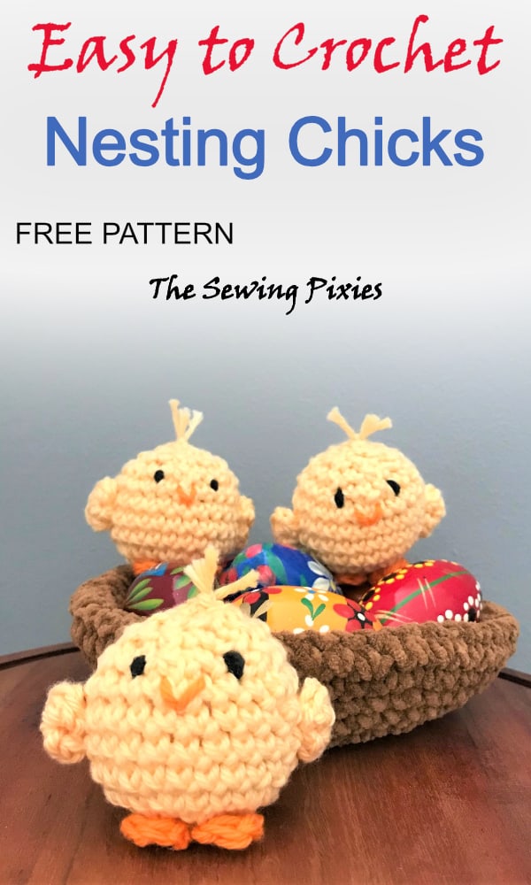 Follow a free chick crochet pattern to make a crochet Easter decor! Also includes free nest crochet pattern!
