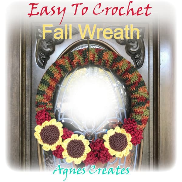 Learn how to crochet fall wreath to decorate your door! Includes free crochet mums pattern and sunflower crochet pattern as well!