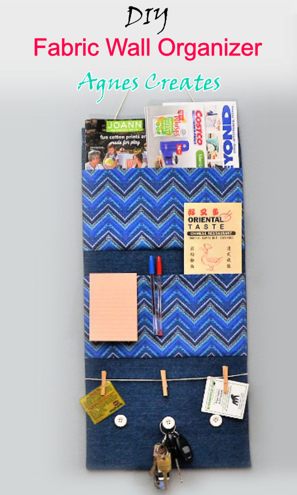 Easy to make a DIY fabric wall organizer that is perfect for mail and keys! Includes detailed free tutorial!