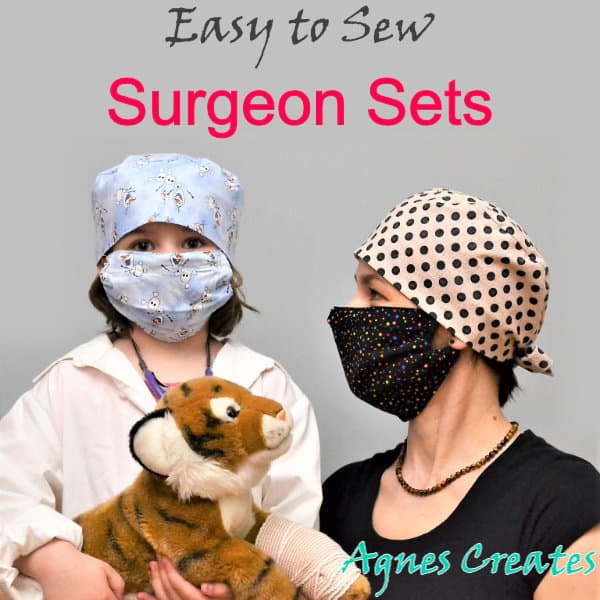Get my surgical scrub hat free pattern and learn how to sew a surgeon scrub set! It is a great sewing idea for surgeon pretend play!