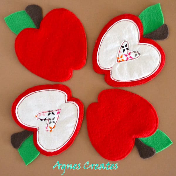 Make a handmade gift for a teacher! Easy to make felt apple coaster diy! Free templates and tutorial included!