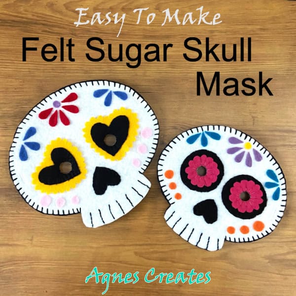 Diy felt sugar skull mask for Halloween party this year! Step-by-step tutorial with free templates included!