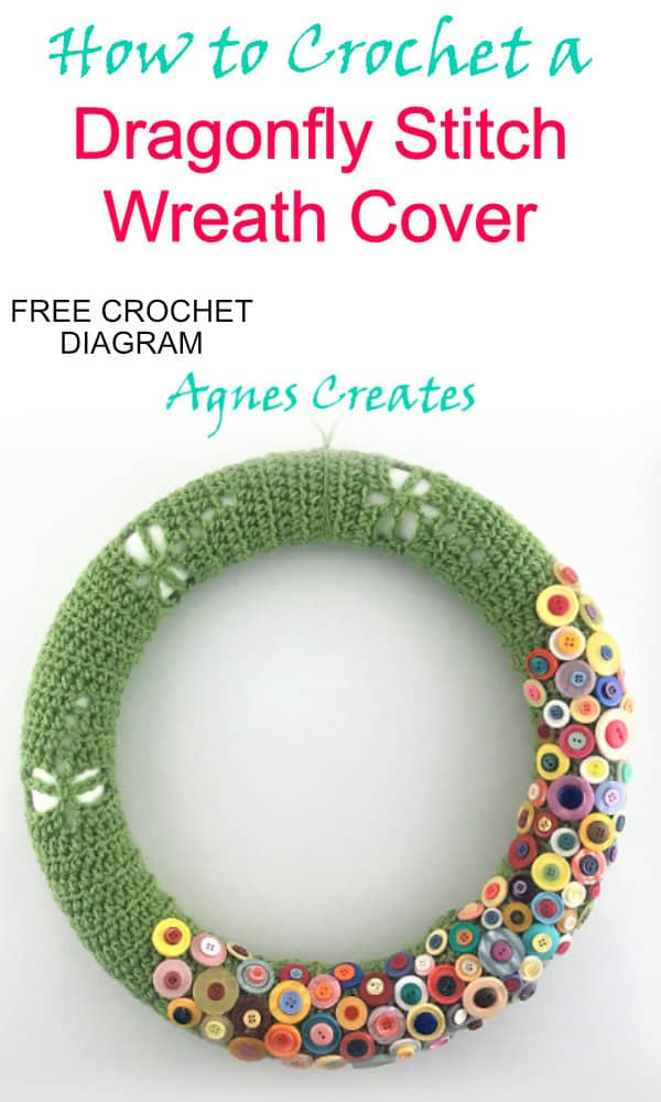 Learn how to crochet a summer wreath cover with a free dragonfly stitch motif! Use the half double crochet stitch for dragonfly diagram! 