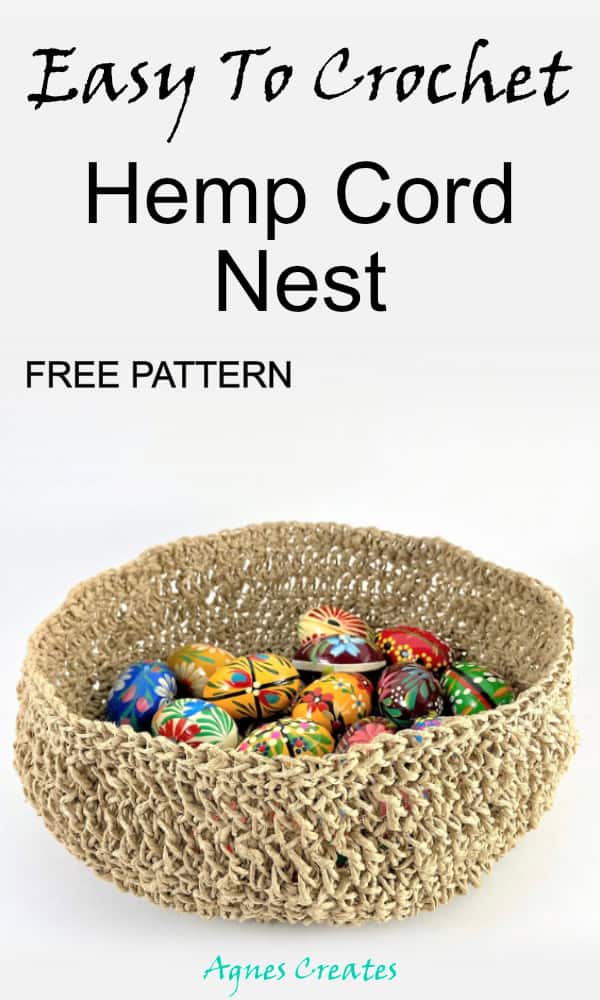 Follow my hemp cord nest crochet free pattern! It makes a beautiful Easter crochet decor idea! 