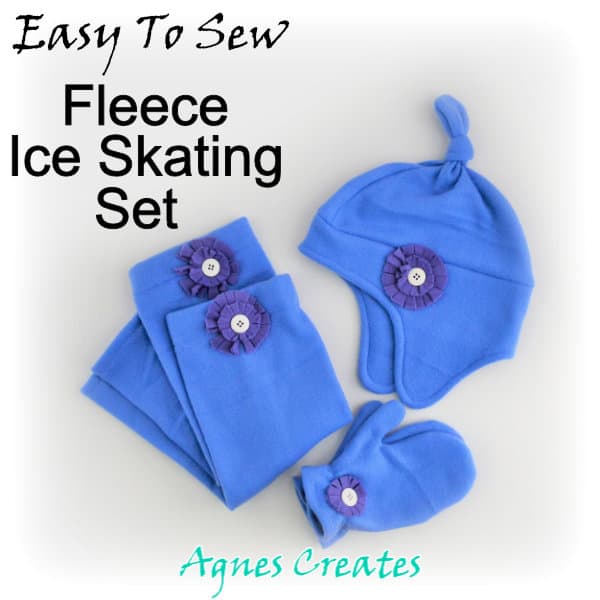 Lern how to sew ice skating accessories! Includes fleece hat with flaps sewing pattern, fleece leg warmers sewing pattern and mittens sewing pattern!