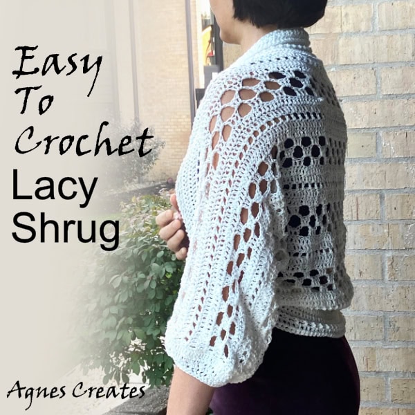Follow my lacy shrug crochet pattern and learn how to crochet double crochet stitch. It makes a perfect cover up top crochet pattern to add to your free crochet pattern collection.