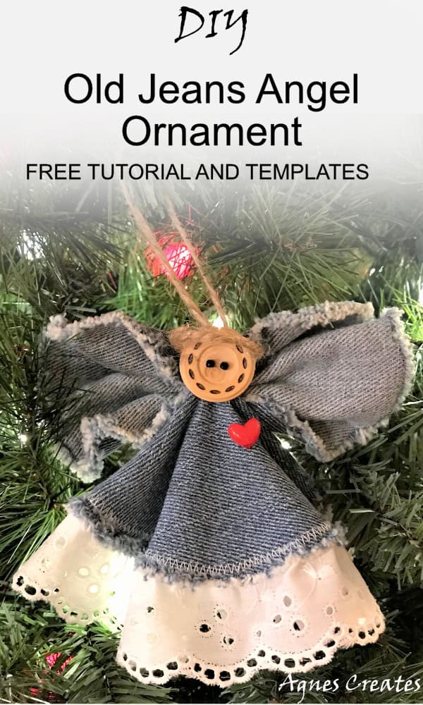 Learn how to make denim angel ornament! Upcycle your old jeans into a denim angel ornament! A free angel ornament sewing pattern included! It makes a perfect diy angel ornament idea!