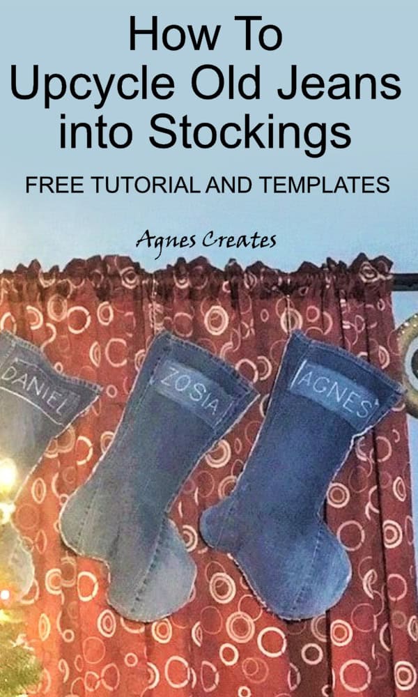 Follow my free denim stockings sewing pattern! Learn how to upcycle old jeans into stockings! Free stockings template included!