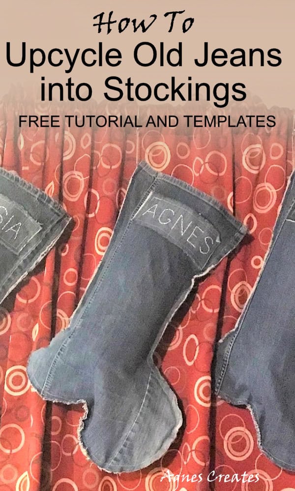 DIY Christmas stockings for your family! Follow my free tutorial on how to upcycle old jeans into stockings! It makes a perfect stocking sewing pattern idea!