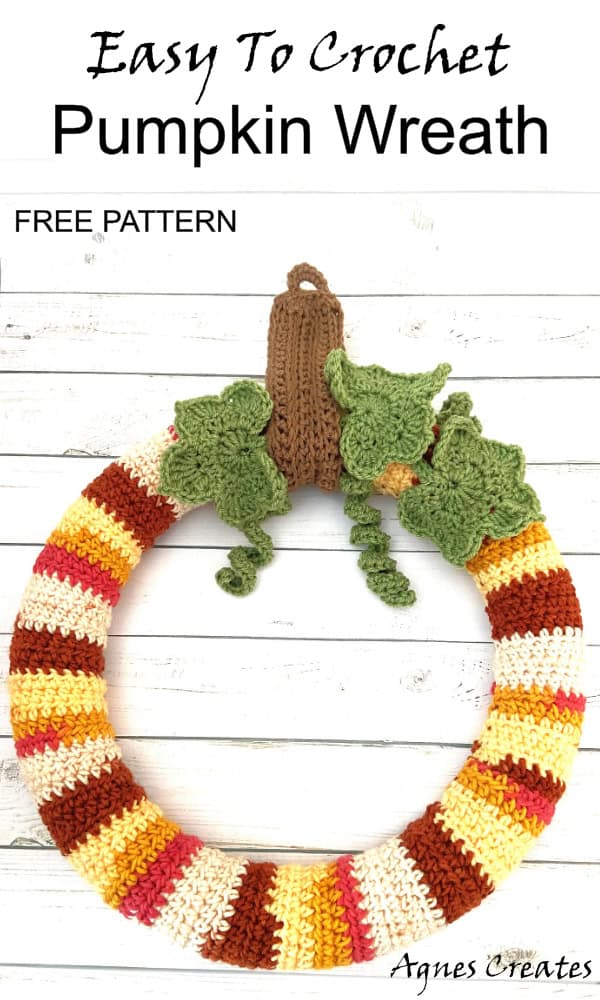 Follow my free pumpkin wreath crochet pattern for a perfect fall decor crochet pattern idea! Free pumpkin leaf crochet pattern included!
