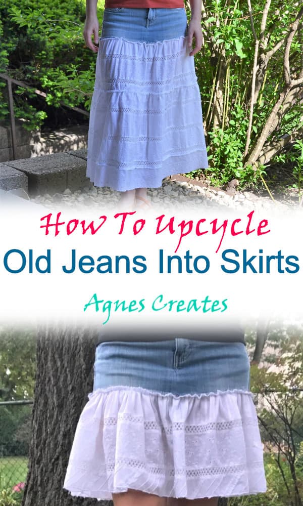 Learn how to turn old jeans into a skirt! Give your old jeans a second life and make a tiered skirt!