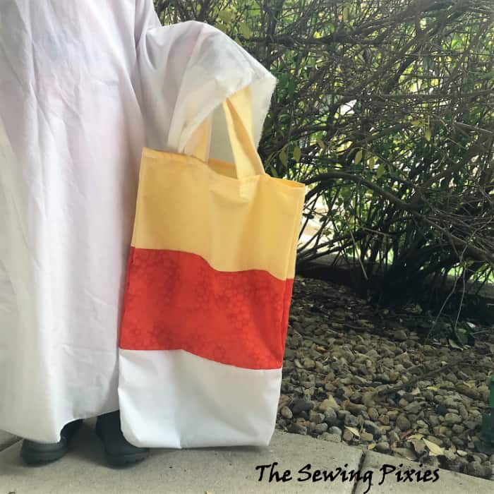 Sew a candy corn bag to go with a DIY ghost costume!