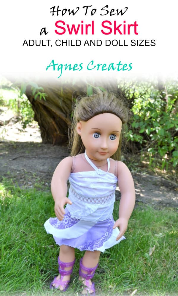 Learn how to sew a elastic waist skirt for a 18" doll! Included free printable pattern!