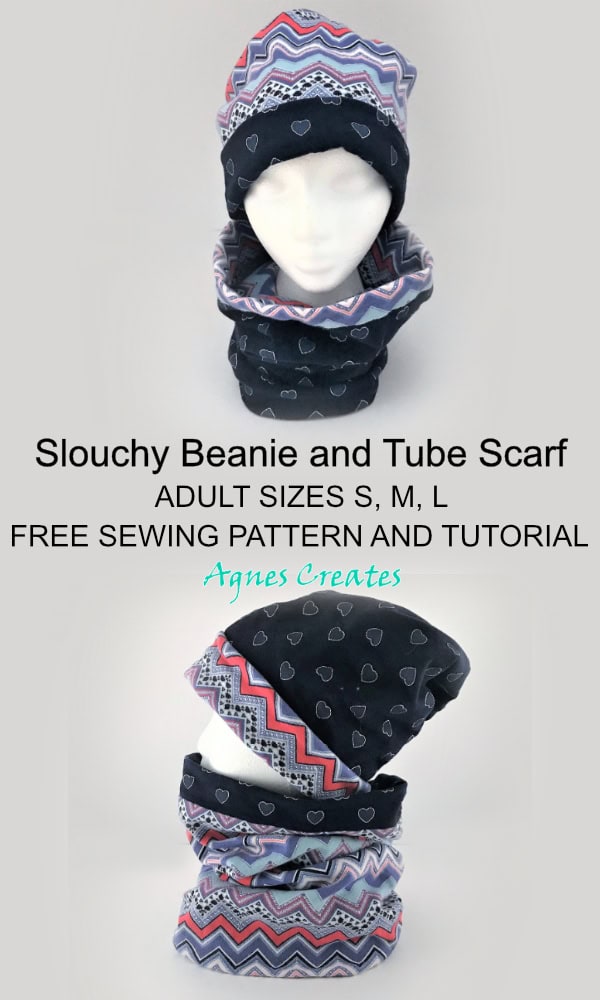 Learn how to sew a beanie hat for adults! Follow my slouchy beanie free sewing pattern! Also. tube scarf free sewing tutorial included!
