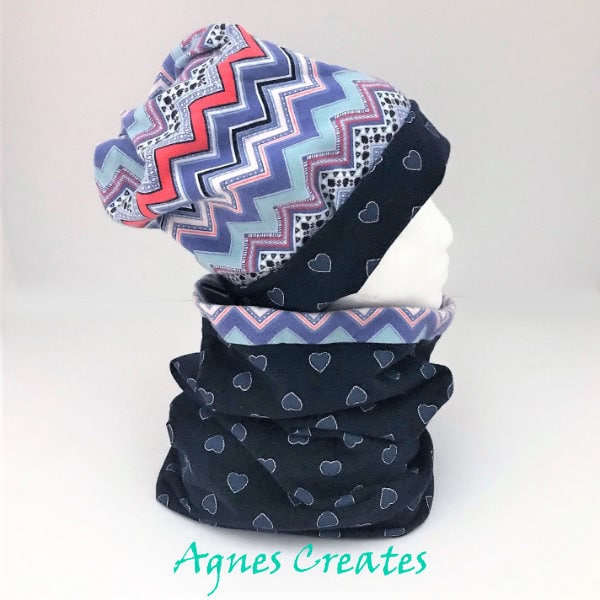 Follow my slouchy beanie hat free sewing pattern in adult size! a tube scarf sewing tutorial included!