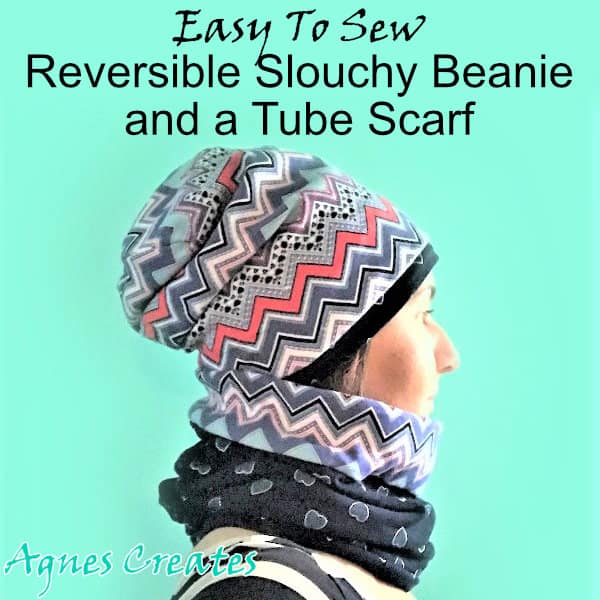 Learn how to sew a slouchy beanie and a tube scarf! Slouchy beanie sewing pattern and free tutorial on how to sew a tube scarf!