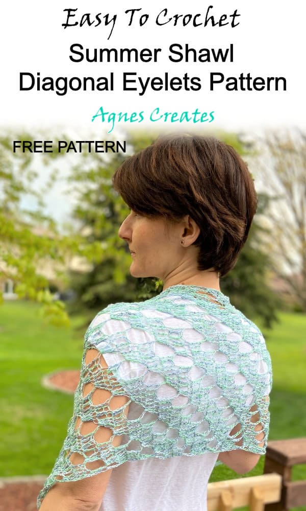 Learn how to crochet diagonal eyelets pattern and use it to crochet a lacy summer shawl! Includes free crochet pattern! 