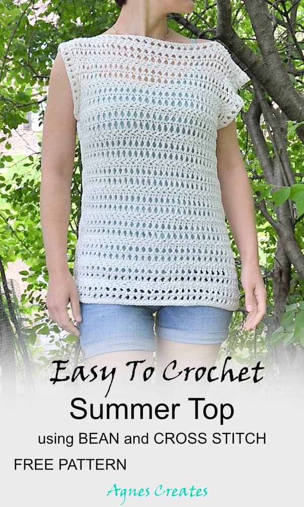 Follow my summer top crochet pattern free! Learn how to crochet a blause using bean and cross stitch. It makes nice summer top crochet idea.